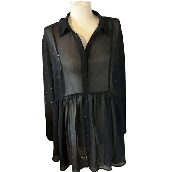 Lane Bryant Tops - Lane Bryant Black Sheer Women’s Blouse with Gold Stars Size‎ 18/20